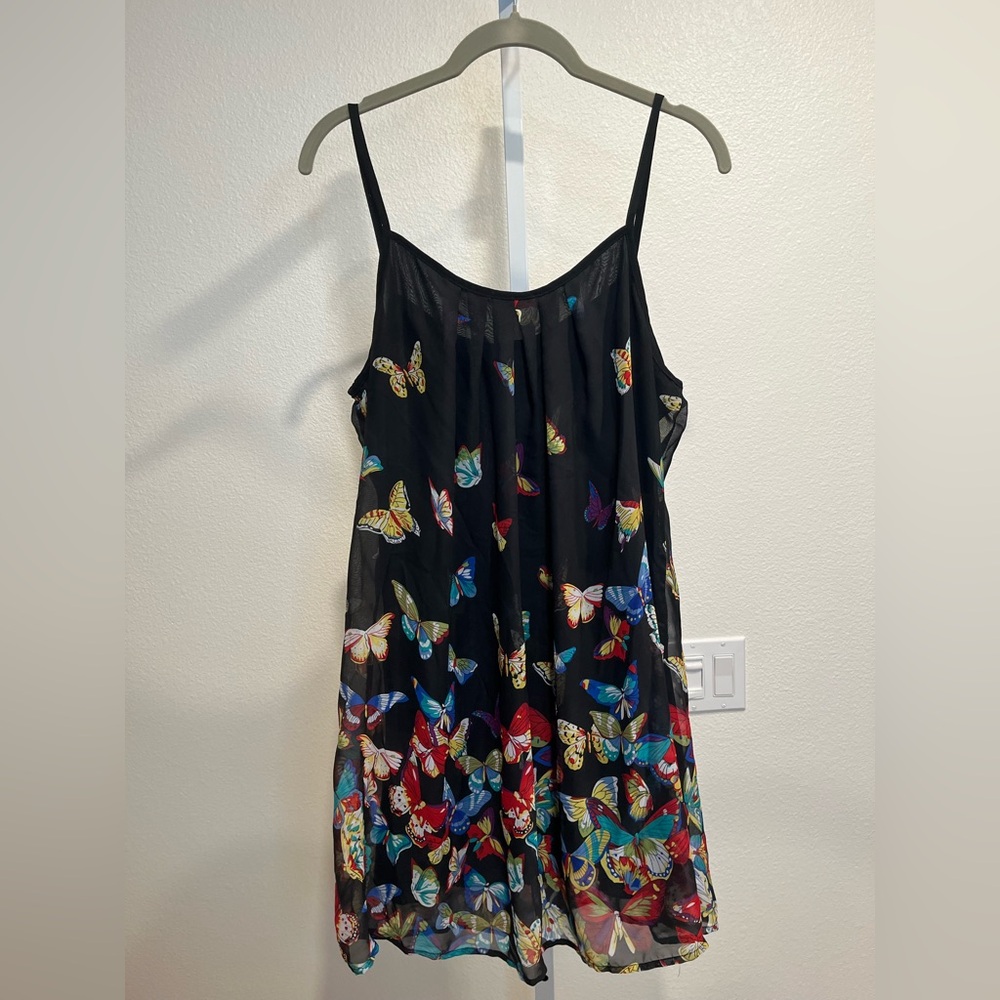 Butterfly Print Black Mini Dress